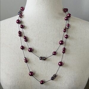 Coldwater Creek‎ Burgundy Necklace Iridescent Purple Glass Beads